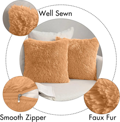Throw Pillow Covers Pillow Protector with Hidden Zipper Furry Faux Fur 18''X18'' 2 Pack