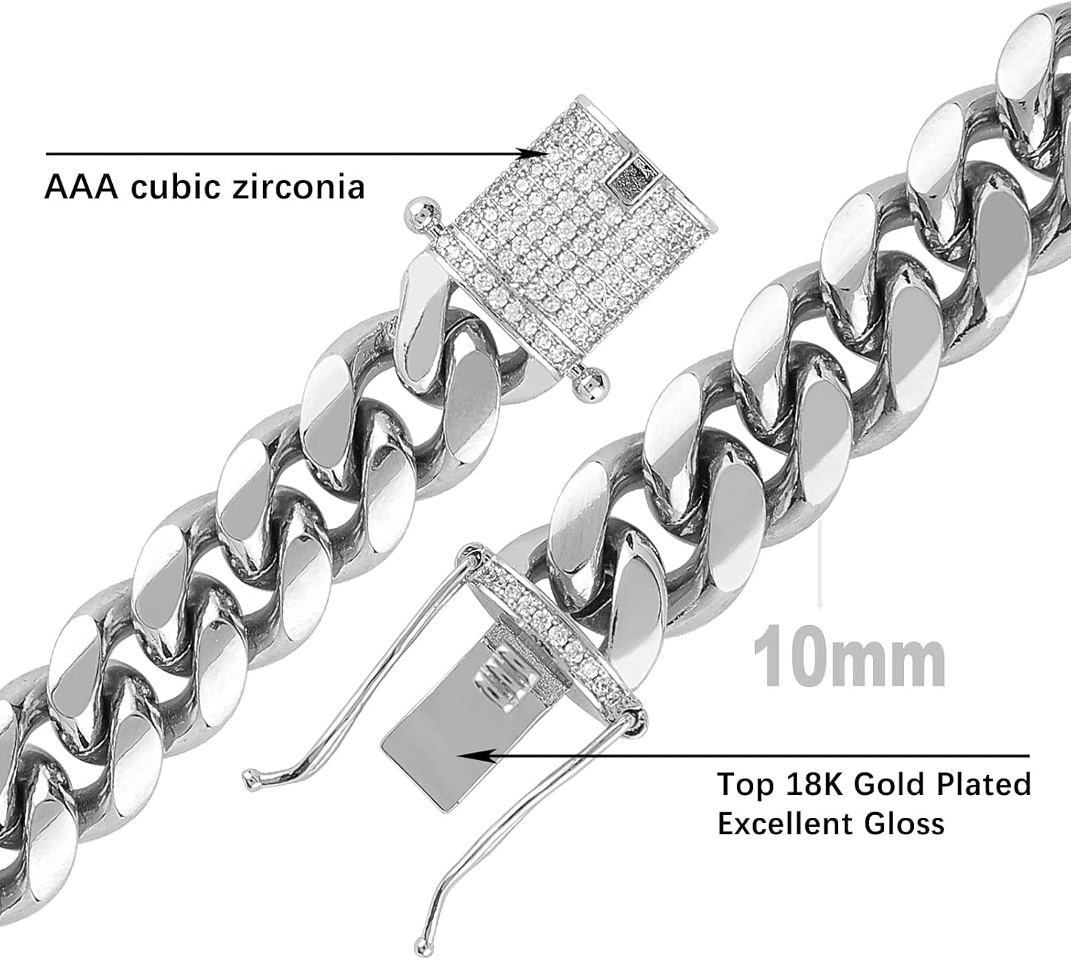 Miami Cuban Link Chain Set for Men 18K Gold Plated Stainless Steel 10/12Mm Curb Bracelet Necklace Diamond Chains