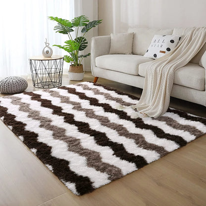 Soft Shaggy Rugs Plush Area Rugs for Living Room Bedroom Fluffy Carpets Home Decor,5X8Ft,Stripe Brown