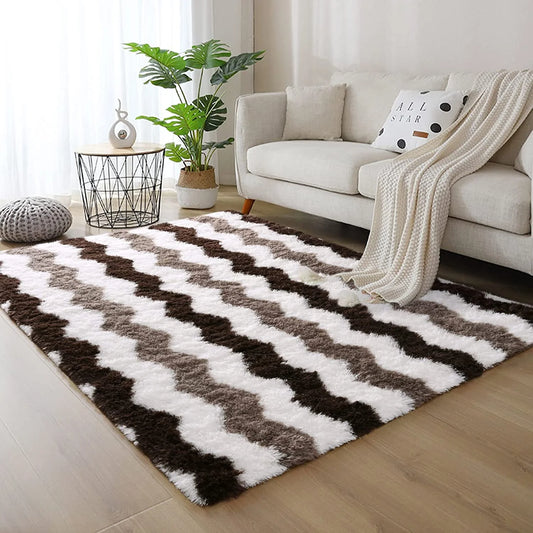 Soft Shaggy Rugs Plush Area Rugs for Living Room Bedroom Fluffy Carpets Home Decor,5X8Ft,Stripe Brown