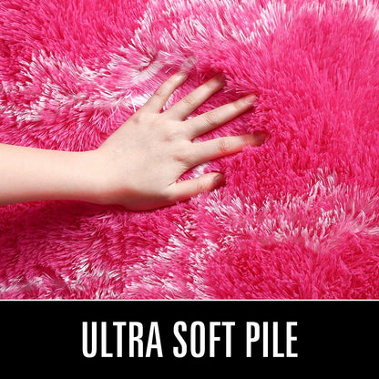 Soft Geometric Area Rugs for Living Room Bedroom Shaggy Print Fluffy Carpets Home Decor Rug,5X8Ft,Hot Pink/White