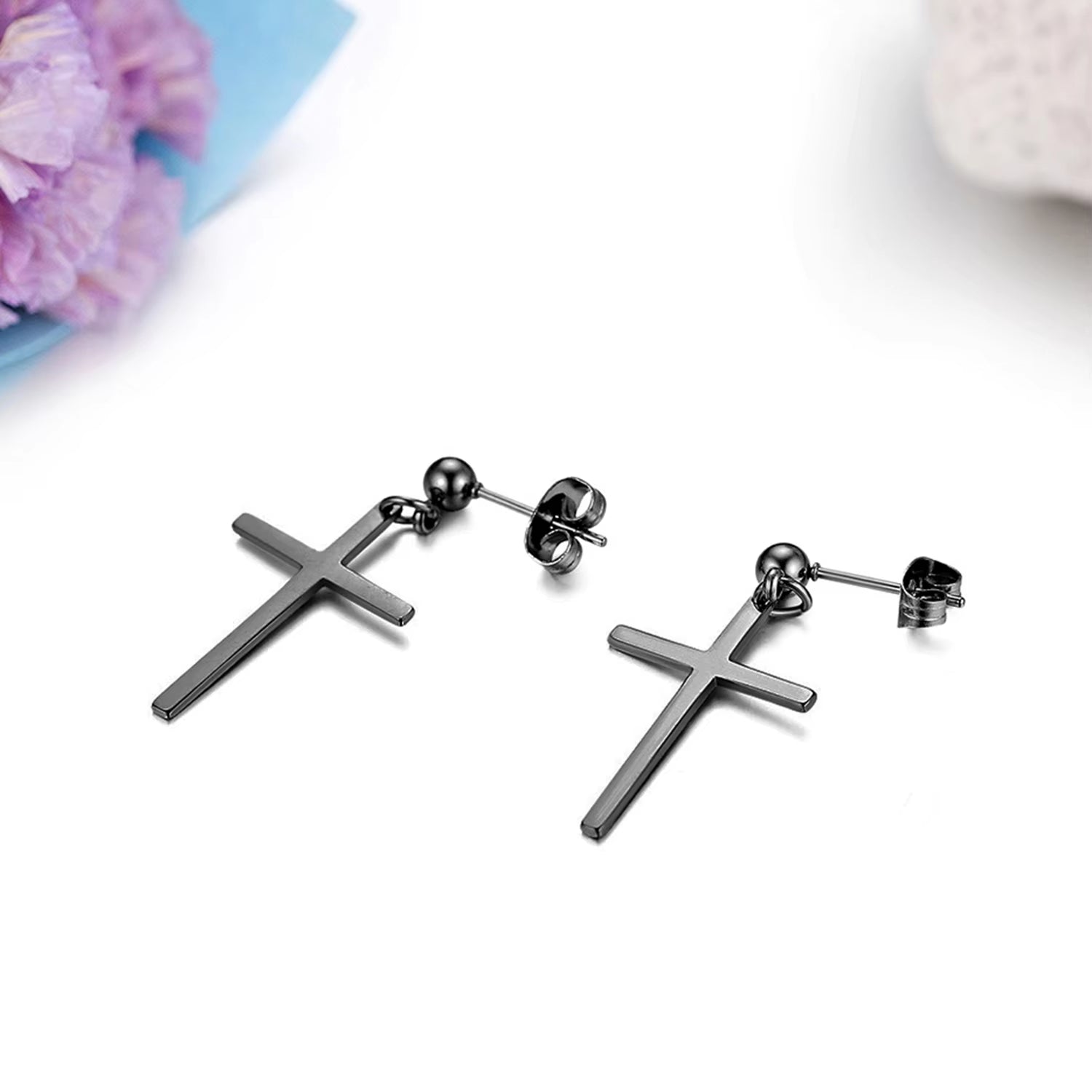 Trendy Men Pearl Cross Earrings Stainelss Steel Silver Color Earring for Female 1Pairs Bijoux Jewelry Aros Mujer Oreja
