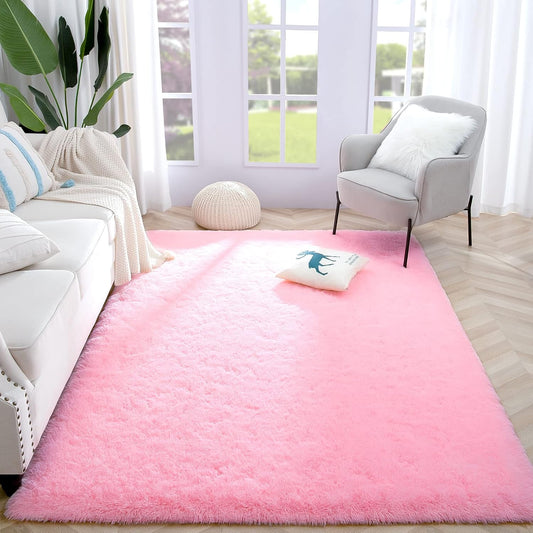 Fluffy Area Rugs for Bedroom, Soft Shaggy Rug for Living Room, Nursery Indoor Rugs Plush Floor Carpet Non-Slip Furry Play Mat for Kids Girls Room Modern Home Decor, 4 X 5.3 Feet Pink