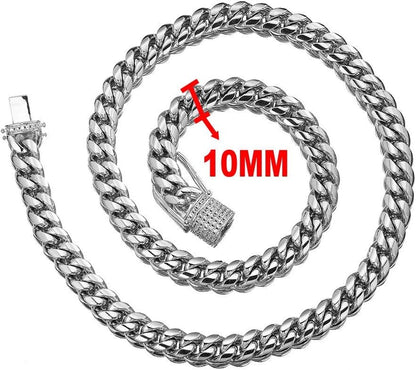 Miami Cuban Link Chain Set for Men 18K Gold Plated Stainless Steel 10/12Mm Curb Bracelet Necklace Diamond Chains