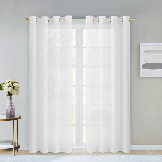 White Solid Grommet Sheer Curtain - 55 In. W X 84 In. L (Set of 2)