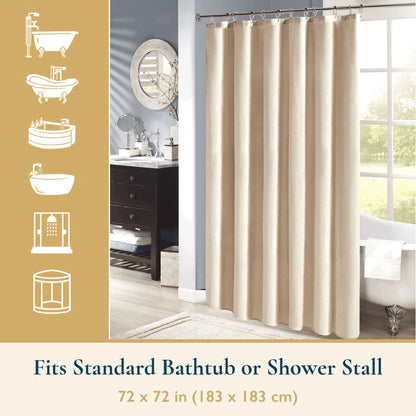 Fabric Shower Curtain with Hooks – 210 GSM Heavy-Duty Faux Linen Hotel Luxury Cloth Bathroom Curtain, Weighted Hem, Water-Repellent, Mold-Resistant, Machine-Washable, 72 X 72 In, Beige
