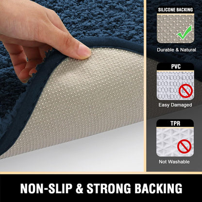 Bathroom Rug Tufted Bath Rug Bath Mat Non Slip Area Rug 47" X 17" Extra Soft Thick Absorbent Shaggy Kitchen Rug Indoor Mat Microfiber Bath Mat for Bathroom Fast Dry - Navy