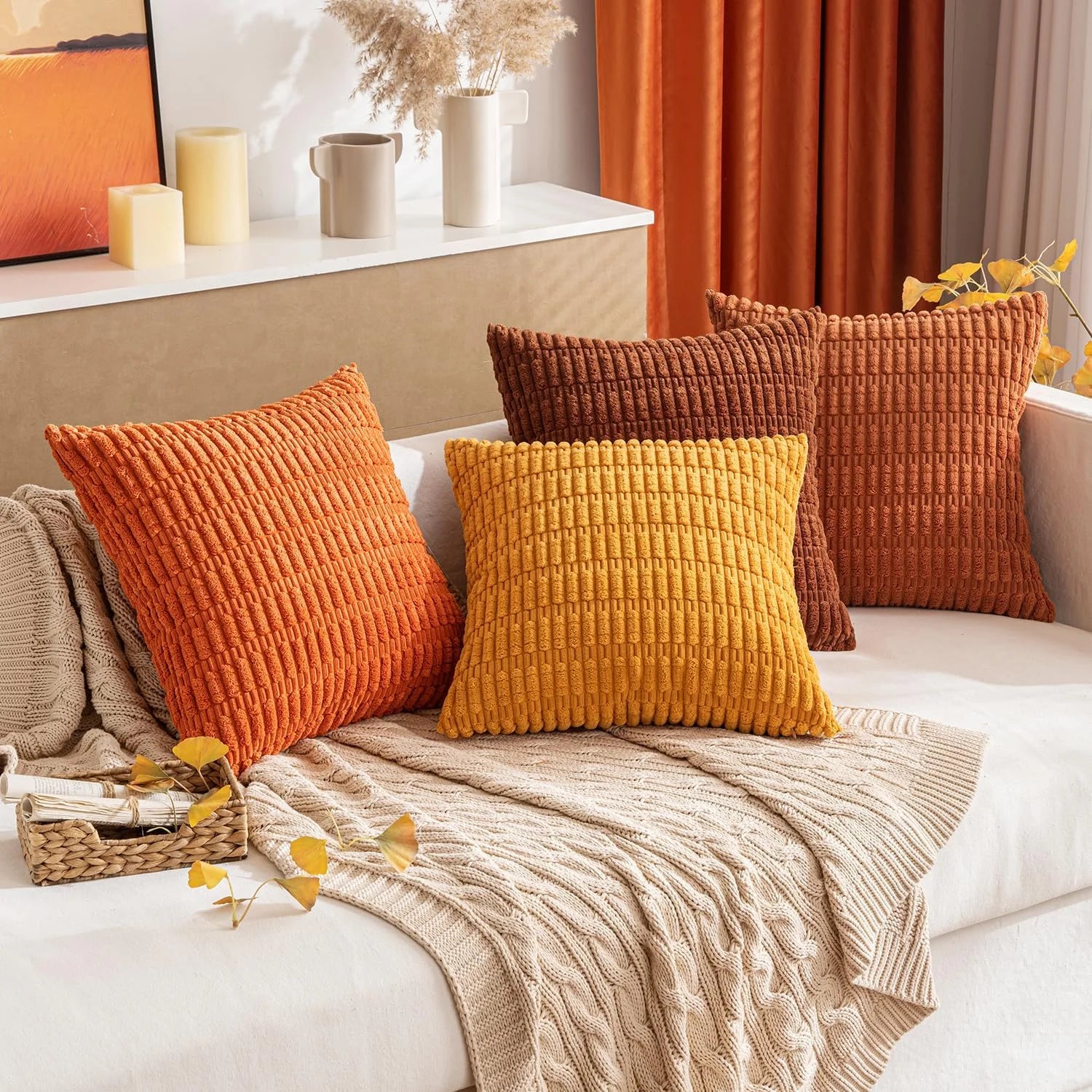 Fall Pillow Covers Decorative Throw Pillow Covers 18X18 Inch Soft Boho Striped Fall Pillow Covers Modern Farmhouse Home Decor for Sofa Living Room Couch 2 Pack