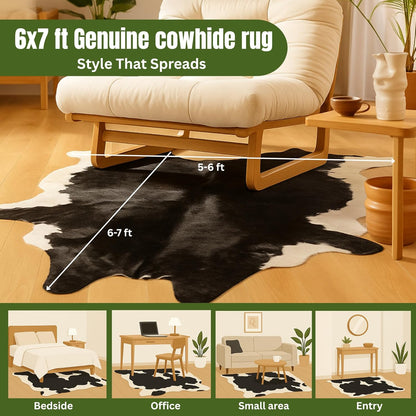 Genuine Cowhide Rug: Real Animal Print Rug for Western Home Decor & Rustic Cow Rugs for Living Room - Hand-Picked Western Rugs, 6X7Ft - Unique Country Style Hide Decor - Black and White