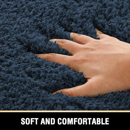 Bathroom Rug Tufted Bath Rug Bath Mat Non Slip Area Rug 47" X 17" Extra Soft Thick Absorbent Shaggy Kitchen Rug Indoor Mat Microfiber Bath Mat for Bathroom Fast Dry - Navy