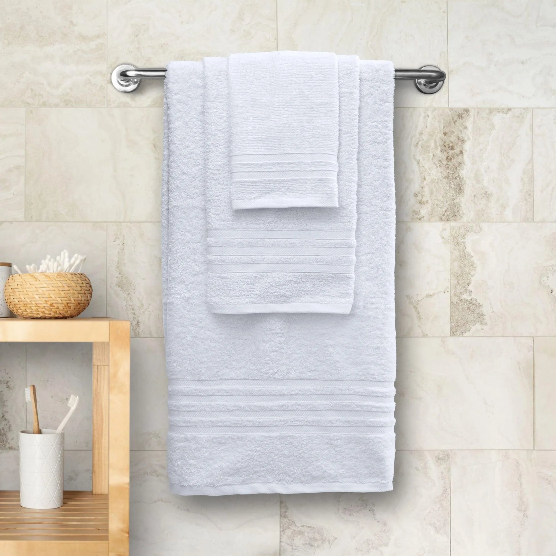 12 Piece Bath Towel Set for Bathroom - Wealuxe Collection 2 Bath Towels, 4 Hand Towels, 6 Washcloths 100% Cotton Soft and Plush Highly Absorbent, Soft Towel for Hotel & Spa - White