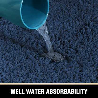 Bathroom Rug Tufted Bath Rug Bath Mat Non Slip Area Rug 47" X 17" Extra Soft Thick Absorbent Shaggy Kitchen Rug Indoor Mat Microfiber Bath Mat for Bathroom Fast Dry - Navy