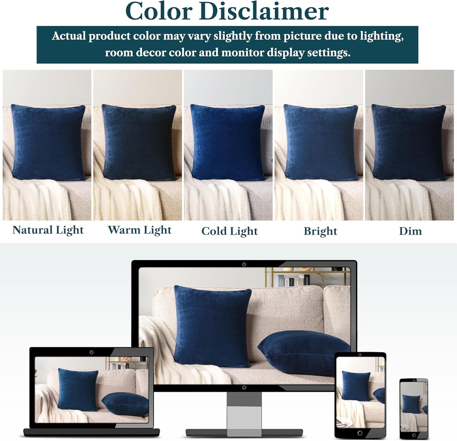 Navy Blue Throw Pillow Covers 18X18 Set of 2, Decorative Pillow Cases for Bed Sofa Couch, Boho Aesthetic Accent Decor Cushion for Bedroom Living Room, Velvet Square Euro Sham Covers, Dark Blue