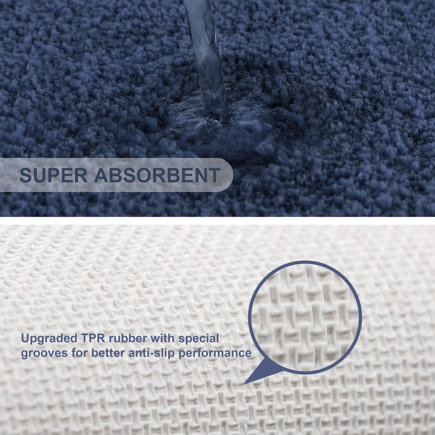 Bath Mats Non Slip Ultra Soft Absorbant Microfiber Fluffy Thick Bathroom Rugs Machine Washable (16"X24", Navy Blue)