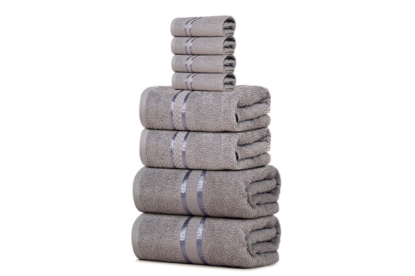 Luxurious 8-Piece Towel Set for Complete Bathroom Experience - Ultra-Soft & Absorbent 100% Cotton - Includes 2 Bath Towels, 2 Hand Towels, 4 Washcloths - Daily Use - Dark Grey