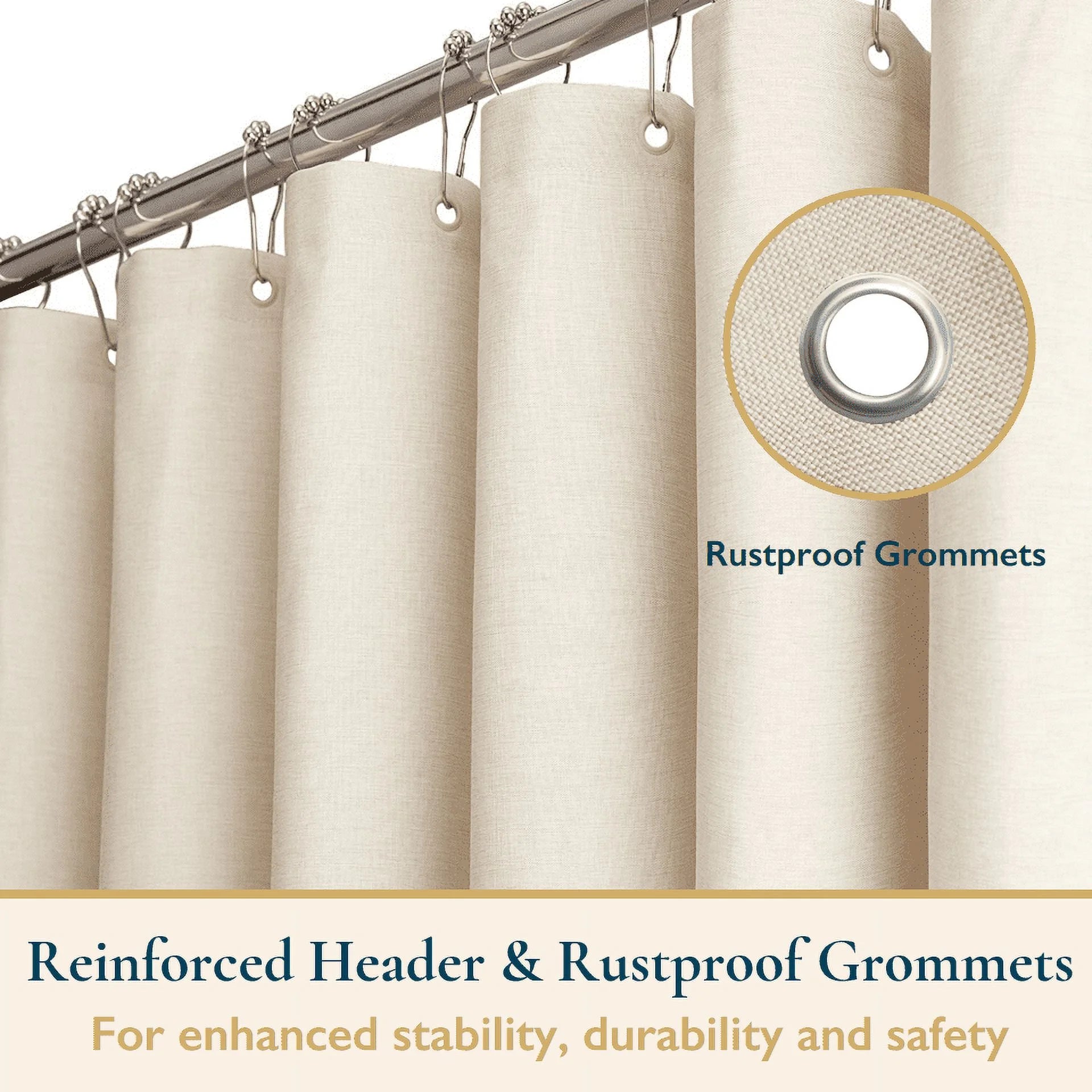 Fabric Shower Curtain with Hooks – 210 GSM Heavy-Duty Faux Linen Hotel Luxury Cloth Bathroom Curtain, Weighted Hem, Water-Repellent, Mold-Resistant, Machine-Washable, 72 X 72 In, Beige