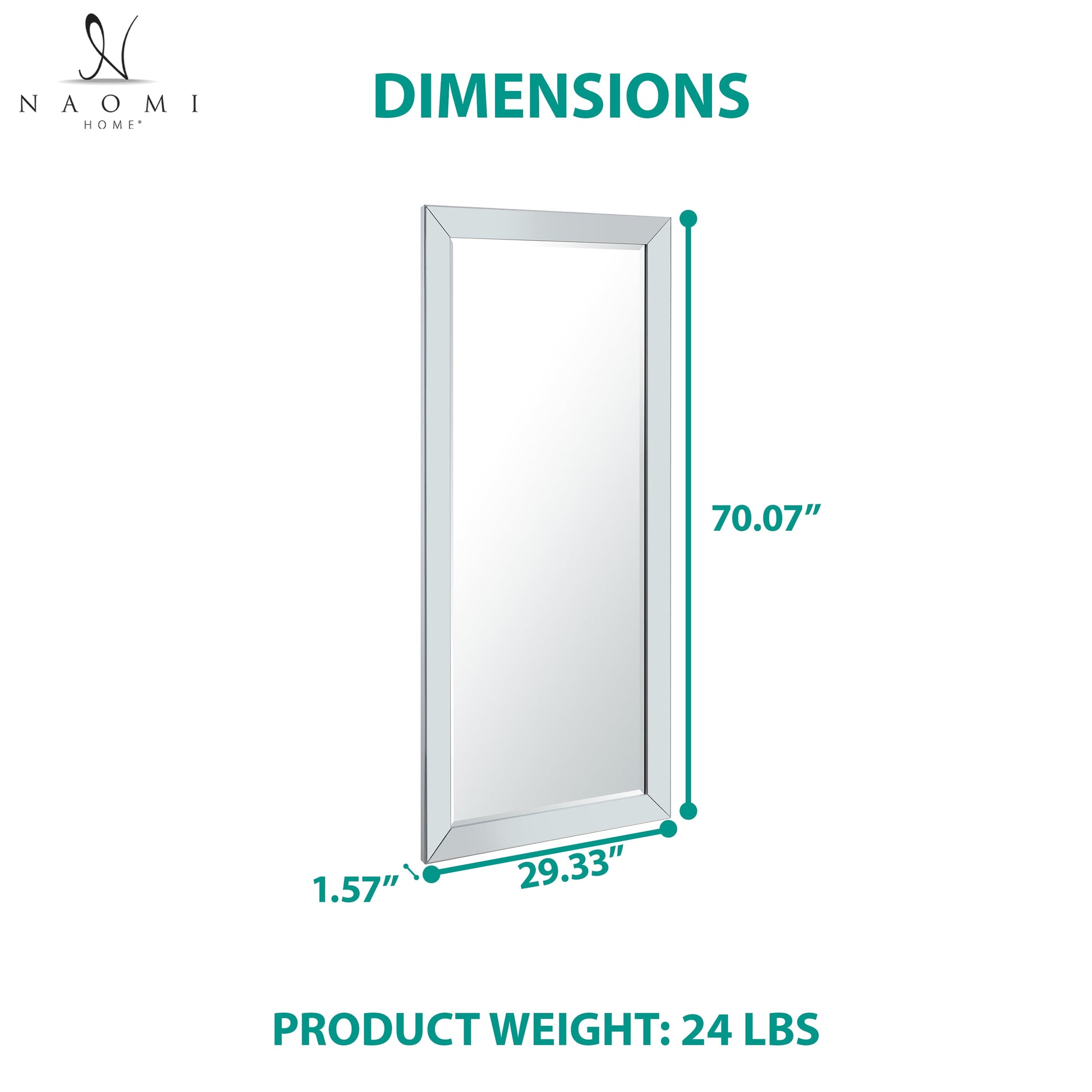 Mirrored Bevel Floor Mirror 70" X 30" by