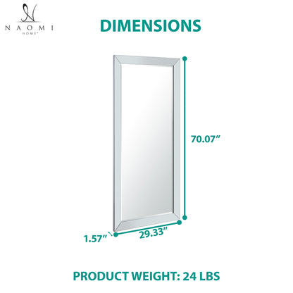 Mirrored Bevel Floor Mirror 70" X 30" by