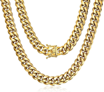 Miami Cuban Link Chain for Men 15Mm 18K Gold Stainless Steel Curb Necklace, Hip Hop Jewelry, Durable & Anti-Tarnish Mens Chain 18" 20" 22" 30" Inch, Pops Gifts for Fathers Boyfriends, Sons