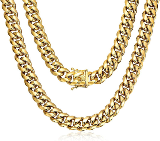 Miami Cuban Link Chain for Men 15Mm 18K Gold Stainless Steel Curb Necklace, Hip Hop Jewelry, Durable & Anti-Tarnish Mens Chain 18" 20" 22" 30" Inch, Pops Gifts for Fathers Boyfriends, Sons
