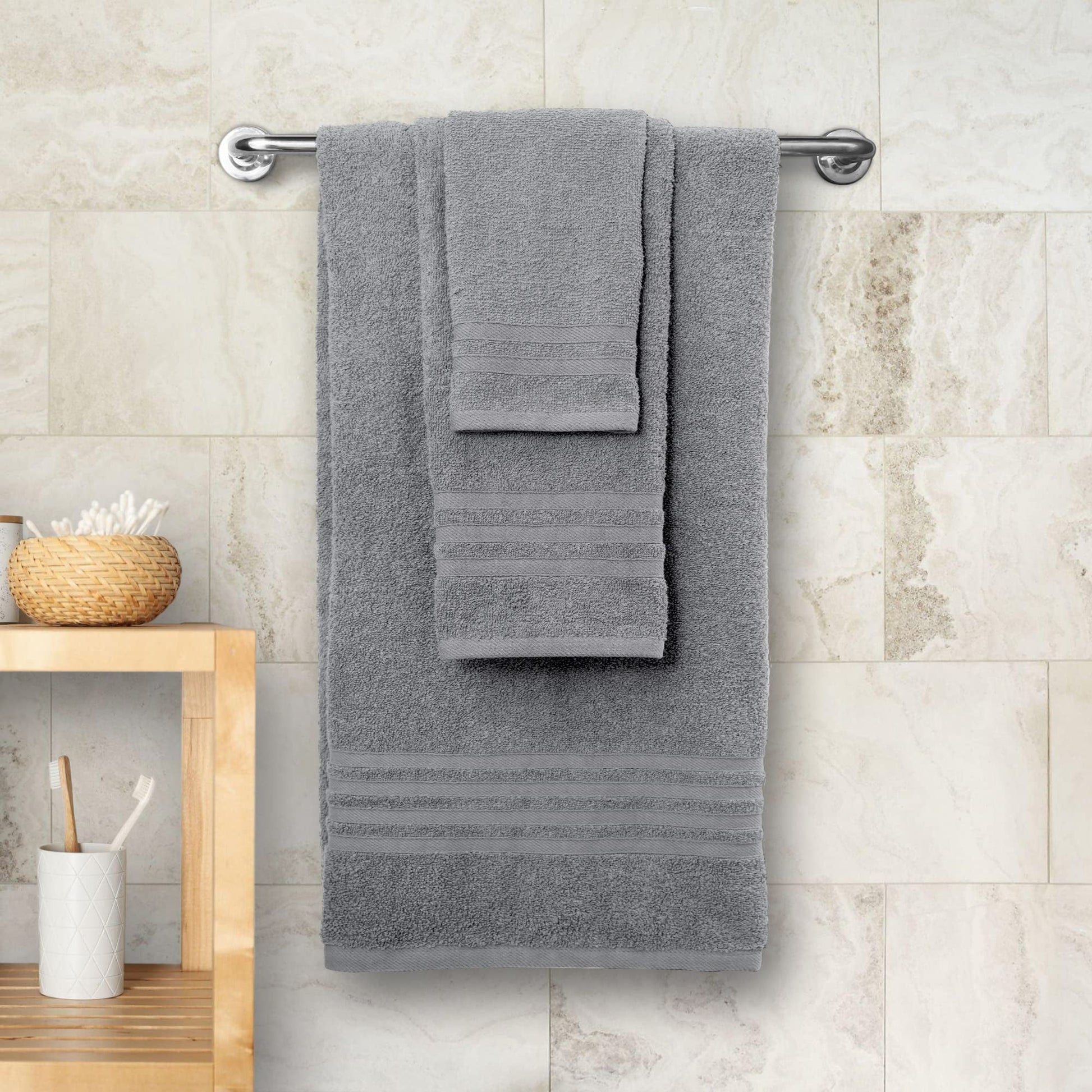 12 Piece Bath Towel Set for Bathroom - Wealuxe Collection 2 Bath Towels, 4 Hand Towels, 6 Washcloths 100% Cotton Soft and Plush Highly Absorbent, Soft Towel for Hotel & Spa - Light Gray