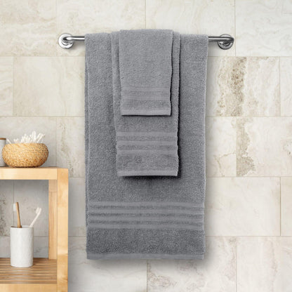 12 Piece Bath Towel Set for Bathroom - Wealuxe Collection 2 Bath Towels, 4 Hand Towels, 6 Washcloths 100% Cotton Soft and Plush Highly Absorbent, Soft Towel for Hotel & Spa - Light Gray