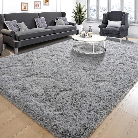 Fluffy Rugs, 8Ft X 10Ft Shaggy Rugs for Living Room Bedroom, Area Rug for Indoor Home Floor Carpet Mat Silver Gray