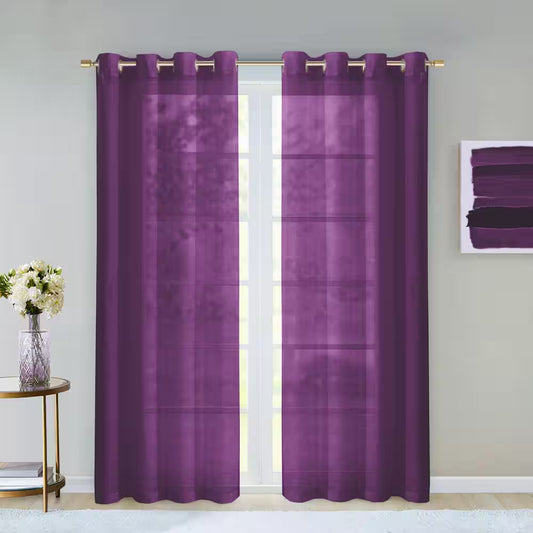 Purple Solid Grommet Sheer Curtain - 55 In. W X 84 In. L (Set of 2)