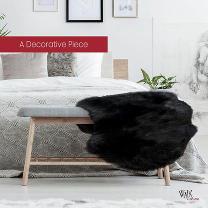 Silky Soft Faux Fur Rug, 2 Ft. X 4 Ft. Black Fluffy Rug, Made in France, Sheepskin Area Rug, Shaggy Rug for Living Room, Bedroom, Kid'S Room, or Nursery, Home Décor Accent with Non-Slip Backing