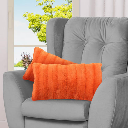 Faux Fur Throw Pillows - Decorative Pillows for Couch, Bed Throw Pillows, Rust Accent Pillows for Bedroom or Living Room Aesthetic, Set of 2 Furry Throw Pillows, 12" X 20"