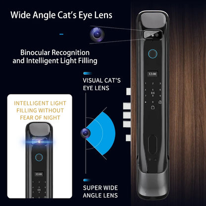 3D Real-Time Intercom Face Recognition Digital Door Lock with Camera Fingerprint Password Unlock Keyless Electronic Door Lock