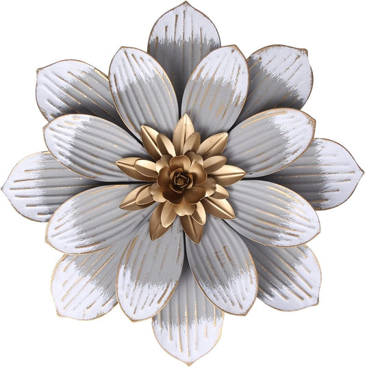 Metal Flower Wall Decor Fence Indoor Outdoor Decoration 13 Inches Grey Flower Art Wall Hanging for Home, Bedroom, Living Room, Bathroom, Garden Hanging Decoration