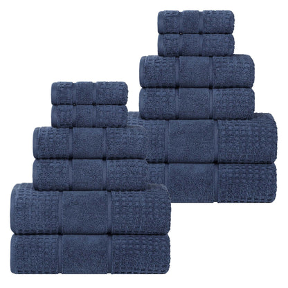 Zero Twist Cotton Waffle Border 3-Piece Towel Set, Denim Blue