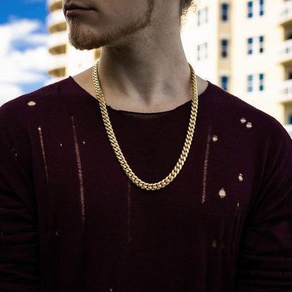 316L Stainless Steel Miami Cuban Link Chain 14K or White REAL Gold Plated Hip Hop Necklace or Bracelet 8Mm-18Mm for Men Women(Custom Box and Pouch Packing, Christmas Gift)