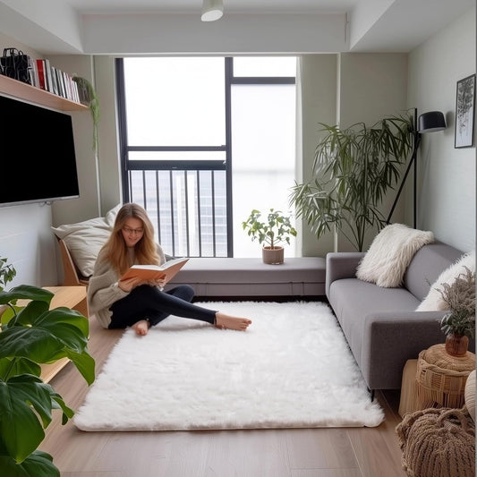 Ultra Soft & Fluffy Faux Sheepskin Rug, White 4 X 6 Feet Carpet for Bedroom Living Room