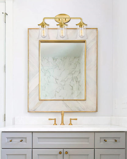 Brushed Gold Bathroom Light Fixtures, Vanity Lights for Bathroom with Seeded Glass Shade for Bathroom