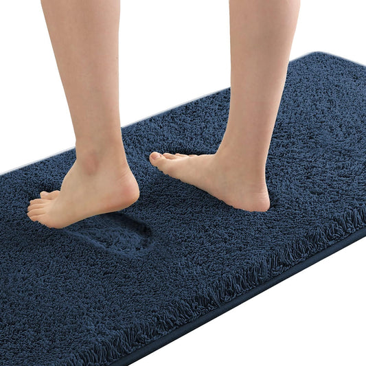 Bathroom Rug Tufted Bath Rug Bath Mat Non Slip Area Rug 47" X 17" Extra Soft Thick Absorbent Shaggy Kitchen Rug Indoor Mat Microfiber Bath Mat for Bathroom Fast Dry - Navy