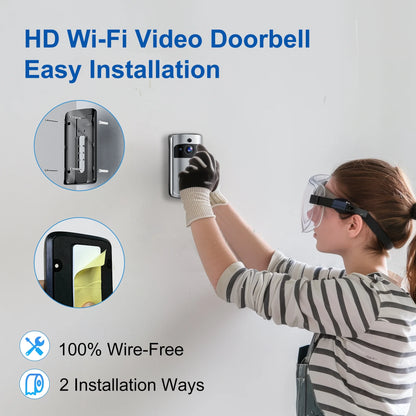 Doorbell Camera Wireless , 1080P Video Doorbell with Chime, Front Door Camera, 2-Way Audio, Instant Alert,Pir Motion Detection,Night Vision,Battery-Powered Smart Doorbell