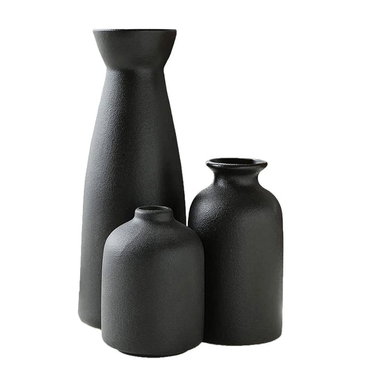 Flower Vase Clearance, Ceramic Vase Set Decoration Household Living Room Flower Arrangement Modern Flower Apparatus Three Piece Set White Vase Decoration Room Decor Black