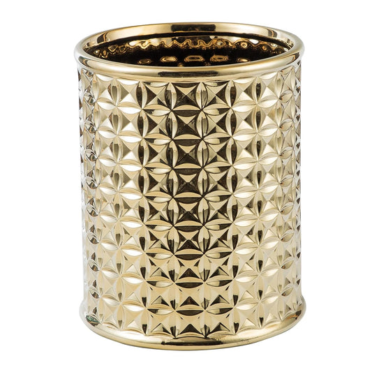 Gold Ceramic Trash Can - round Waste Bin for Bathroom Vanity & Kitchen Desk, Durable Small Garbage Can with Lid, Modern Home Office Decor, Space-Saving Design
