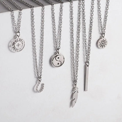 Men Necklace Stainless Steel Necklace Women Men Simple Long Chain Rectangular Pendant Necklace Statement Couples Choker Gifts