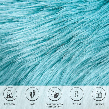 Fluffy Faux Fur Sheepskin Rugs Luxurious Wool Area Rug for Kids Room Bedroom Bedside Living Room Office Home Decor Carpet (3Ft X 5Ft, Light Blue)