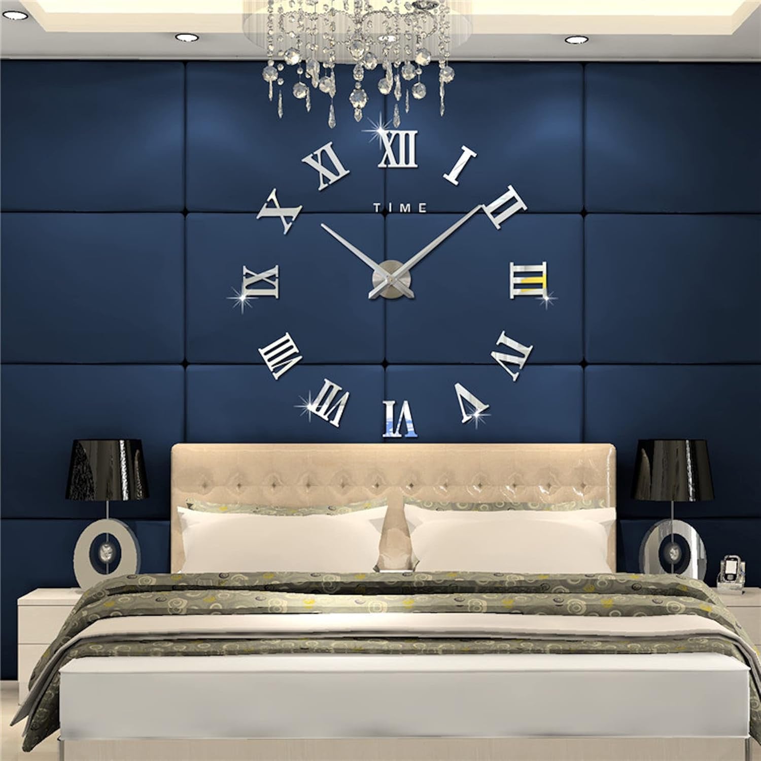 3D DIY Large Wall Clocks for Living Room Decor, Wall Stickers Clocks for Living Room Decor, Silent, Modern Wall Clock for Kitchen, Office, School, Home, Bedroom, Living Room (Roman Silver)