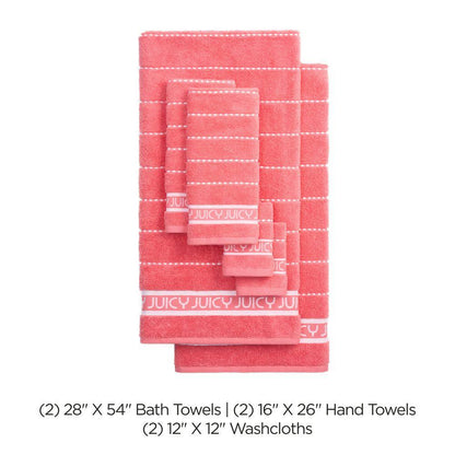 Luxurious Plush 6-Piece Pink Coral Striped 100% Cotton Bath Towel Set