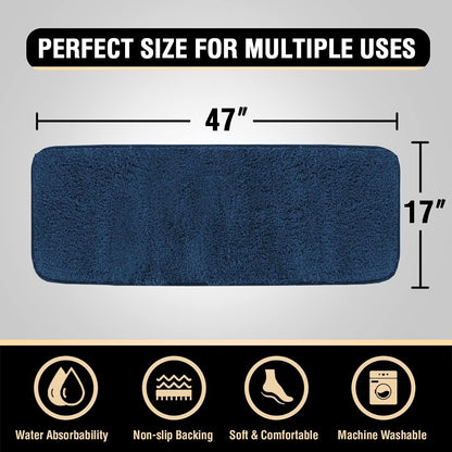 Bathroom Rug Tufted Bath Rug Bath Mat Non Slip Area Rug 47" X 17" Extra Soft Thick Absorbent Shaggy Kitchen Rug Indoor Mat Microfiber Bath Mat for Bathroom Fast Dry - Navy