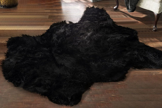 Silky Soft Faux Fur Rug, 5 Ft. X 7 Ft. Black Fluffy Rug, Made in France, Sheepskin Area Rug, Shaggy Rug for Living Room, Bedroom, Kid'S Room, or Nursery, Home Décor Accent with with Non-Slip Backing