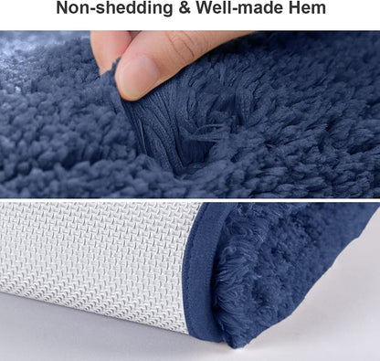 Bath Mats Non Slip Ultra Soft Absorbant Microfiber Fluffy Thick Bathroom Rugs Machine Washable (16"X24", Navy Blue)