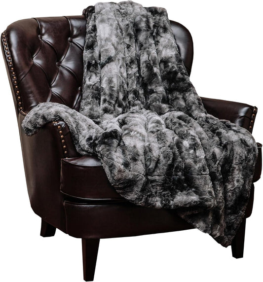 Premium Wolf Faux Fur Throw Blanket - Soft, Fuzzy Sherpa & Minky Throw Blanket - for Bed or Couch - 50" X 65” - Gray