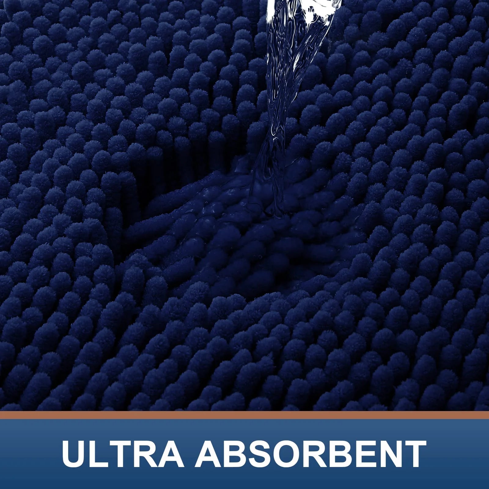 Luxury Chenille Bathroom Rugs, Extra Soft and Absorbent Bath Mat, Navy Blue, 17"X47"