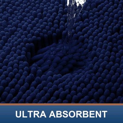 Luxury Chenille Bathroom Rugs, Extra Soft and Absorbent Bath Mat, Navy Blue, 17"X47"